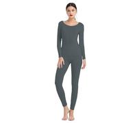 Mcilia - Completo Intimo Termico da Donna, Modale Ultra Sottile, con Scollo Scoop, Camicia a Maniche Lunghe & Leggings, Grigio Ferro Large (EU 44 46)
