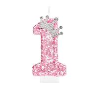 mciskin Candele a corona di compleanno per ragazze, decorazioni rosa per il primo compleanno per ragazza, candela glitterata numero 1 per torta, candele rosa con paillettes con corona per decorazioni