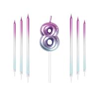 Mciskin Candele colorate con numeri, candele per torte di compleanno, decorazioni per matrimoni, candele per feste, 8 candele di compleanno per ragazzi, ragazze, candele di compleanno numero 8 per
