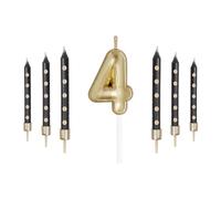 Mciskin Candele con numeri dorati, 4 candele di compleanno, decorazioni per matrimoni, topper per torta dorata, candela numero 4, candele nere decorazioni per attività