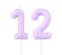 mciskin Candele di compleanno a forma di numero macaron, candele per 12° compleanno, viola pastello, numero 12, decorazioni per torte per ragazze e ragazzi, decorazioni per 12° compleanno