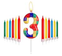 mciskin Candele di Compleanno con Mattoncini, Candele Numero 3 Rosse, Gialle, Verdi, Blu per Torta, Candele per Feste Pixel, Candele per Torta di Compleanno a Tema con Mattoncini per Ragazzi Ragazze D