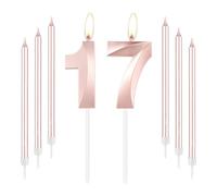 mciskin Candele di compleanno numero 17 oro rosa torta con set di candele lunghe sottili decorazione torta oro rosa ragazza forniture decorazione compleanno 17 decorazioni