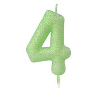 mciskin Candele Fluorescenti Verdi Numero 4 per Torta, Candele Glitter Macaron 4 per Compleanno Ragazza, Decorazioni per 4° Compleanno per Ragazza e Ragazzo, Decorazioni Fluorescenti Verdi per Torta