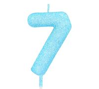 mciskin - Candele glitterate per il 7° compleanno della ragazza, candele blu numero 7 per la torta, decorazioni blu per il 7° compleanno per ragazza e ragazzo, decorazioni per macaron, cupcake e torte