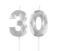 mciskin Candele in argento per 30° compleanno, decorazioni per 30° compleanno, per donne e uomini, candele 3D numero 30 per torta, decorazioni per torte per feste di compleanno, matrimoni, anniversari