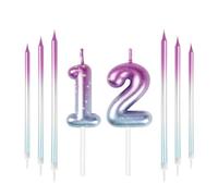 mciskin Candele per 12° compleanno, candele colorate lunghe e numero 12 per torta, decorazioni per 12° compleanno, decorazioni per torte viola e blu, perfette per decorazioni per matrimoni e feste
