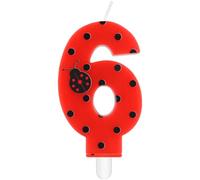 mciskin Candele per compleanno coccinella a sette macchie, decorazioni per il 6° compleanno per ragazze, candela rossa numero 6 per torta, candele coccinella rosse per torta, decorazioni per feste di