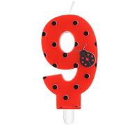 mciskin Candele per compleanno coccinella a sette macchie, decorazioni per il 9° compleanno per ragazze, candela rossa con numero 9 per torta, candele coccinella rosse per torta, decorazioni per torte