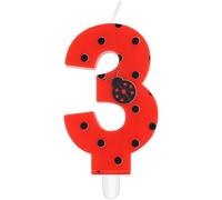 mciskin Candele per compleanno con coccinella a sette macchie, decorazioni per il 3° compleanno per ragazze, candela rossa numero 3 per torta, candele coccinella rosse per torta per feste di