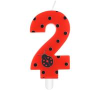 mciskin Candele per compleanno con coccinella a sette macchie, decorazioni per il secondo compleanno per ragazze, candela rossa numero 2 per la torta, candele coccinella rosse per torte per feste di