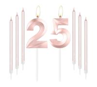 mciskin Candele per il 25° compleanno in oro rosa - Candela numero 25 per torta con set di candele lunghe e sottili, topper per torta in oro rosa per decorazioni di compleanno per ragazze, decorazioni