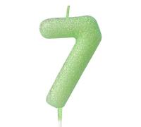 mciskin Candele per torte, 7 candele per torta, macaron glitterate, 7 candele di compleanno per ragazza, decorazioni per 7° compleanno per ragazze e ragazzi, decorazioni per torte verde fluorescente