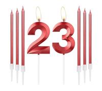 mciskin Candele rosse per il 23° compleanno, design 3D, candela numero 23 per torta con 6 candele lunghe e sottili, decorazione per torta rossa per ragazza, forniture per la decorazione del 23°