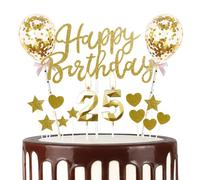 mciskin Candeline dorate Happy 25th Birthday con glitter Happy Birthday Cake Topper, Palloncini dorati Happy Birthday, Numero 25 Candeline per torta, Candele dorate Topper per torta per ragazze, donne