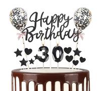 mciskin Decorazioni per 30° compleanno nere per donne e uomini, candela 3D numero 30 per torta, decorazioni nere per torte per donne e uomini, glitter Happy 30th Birthday topper per torte palloncini