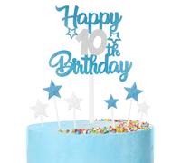 mciskin Decorazioni per feste blu e argento, decorazioni per il 10° compleanno di ragazze e ragazzi, decorazioni personalizzate per torte/cupcake per ragazzo, blu argento Happy 10th Birthday topper
