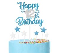 mciskin Decorazioni per feste blu e argento, decorazioni per il 12° compleanno per ragazze e ragazzi, decorazioni personalizzate per torte/cupcake per ragazzo, blu argento Happy 12th Birthday topper