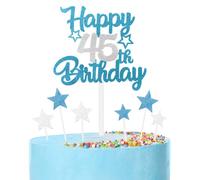 mciskin Decorazioni per feste blu e argento, per donne e uomini, decorazioni per il 45° compleanno, decorazioni personalizzate per torte/cupcake da uomo, blu argento Happy 45th Birthday cake topper