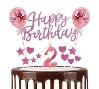 mciskin Decorazioni rosa per il 2° compleanno per ragazza, candela 3D numero 2 per torta, topper per torta rosa per ragazza, glitter Happy 2nd Birthday cake topper palloncini per decorazioni per feste