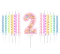mciskin Macaron, set di candele per il 2° compleanno, decorazioni per il 2° compleanno per ragazze, 12 candele a spirale pastello e numero 2 per torta, topper per torta arcobaleno per decorazione per