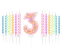 mciskin Macaron, set di candele per il 3° compleanno, decorazioni per il 3° compleanno per ragazze, 12 candele a spirale pastello e numero 3 per torta, decorazione per torta arcobaleno per feste a