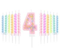 mciskin Macaron, set di candele per il 4° compleanno, decorazioni per il 4° compleanno per ragazze, 12 candele a spirale pastello e numero 4 per torta, topper per torta arcobaleno per decorazione per