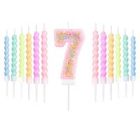 mciskin Macaron, set di candele per il 7° compleanno, decorazioni per il 7° compleanno delle ragazze, 12 candele a spirale pastello e numero 7 per torta, topper per torta arcobaleno per decorazione