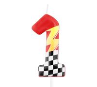 mciskin Red Racing 1 Candele di compleanno, decorazioni per primo compleanno per ragazzo e ragazza, candela rossa numero 1 per torta, decorazioni per torte a tema auto da corsa a tema auto da corsa