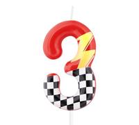 mciskin Red Racing - 3 candele di compleanno, decorazioni per 3° compleanno per ragazzo e ragazza, candela rossa numero 3 per torta, decorazioni per torte a tema auto da corsa a tema auto da corsa