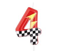 mciskin Red Racing - 4 candele di compleanno, decorazioni per 4° compleanno per ragazzo e ragazza, candela rossa numero 4 per torta, decorazioni per torte a tema auto da corsa a tema auto da corsa