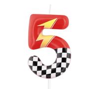 mciskin Red Racing - 5 candele di compleanno, decorazioni per 5° compleanno per ragazzo e ragazza, candela rossa numero 5 per torta, decorazioni per torte a tema auto da corsa a tema auto da corsa