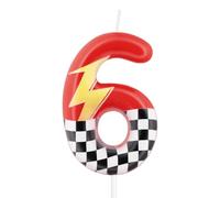 mciskin Red Racing - 6 candele di compleanno, decorazioni per 6° compleanno per ragazzo e ragazza, candela rossa numero 6 per torta, decorazioni per torte a tema auto da corsa a tema auto da corsa
