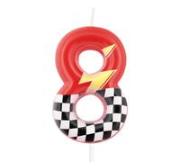mciskin Red Racing - 8 candele di compleanno, decorazioni per 8° compleanno per ragazzo e ragazza, candela rossa numero 8 per torta, decorazioni per torte a tema auto da corsa a tema auto da corsa