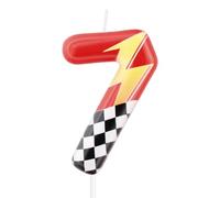 mciskin Red Racing - Candele per 7° compleanno, decorazioni per 7° compleanno per ragazzo e ragazza, candela rossa numero 7 per torta, decorazioni per torte a tema auto da corsa a tema auto da corsa