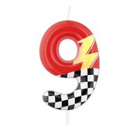 mciskin Red Racing - Candele per 9° compleanno, decorazioni per 9° compleanno per ragazzo e ragazza, candela rossa numero 9 per torta, decorazioni per torte a tema auto da corsa a tema auto da corsa