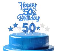 mciskin Set di candele blu reale per 50° compleanno, decorazioni per 50° compleanno da uomo, numero 50 candele blu reale per torta, decorazioni personalizzate per cupcake con stella, per donne e
