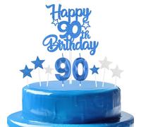 mciskin Set di candele blu reale per 90° compleanno, decorazioni per 90° compleanno da uomo, candele per torta blu reale con numero 90, decorazioni per torte personalizzate per cupcake con stella, per