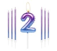 mciskin Set di candele colorate di compleanno, numero 2 candele con 6 candele lunghe viola blu, candele per torta di buon 2° compleanno, candele per torte per ragazze ragazzi decorazioni per feste di