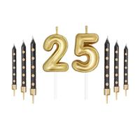 mciskin Set di candele con numeri dorati con candele nere per 25°/52° compleanno, per torte, topper per torta di compleanno, per ragazze, ragazzi, donne, uomini, decorazioni per feste di compleanno,