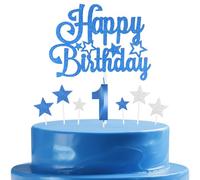 mciskin Set di candele di compleanno blu reale, decorazioni per il primo compleanno di ragazzo, candela numero 1 per torta, candele blu reale con stella per ragazze e ragazzi, decorazioni per feste e