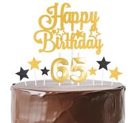 mciskin Set di candele di compleanno dorate, decorazioni per il 65° compleanno, per donne e uomini, candela dorata numero 65 per torta, candele dorate con stella, per donne, uomini, feste di