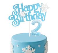 mciskin Set di candele di compleanno Frozen, candela blu con fiocco di neve numero 2 per torta, decorazioni per il 2° compleanno per ragazze, candele argentate con fiocco di neve, decorazioni per