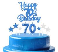 mciskin Set di candele per 70° compleanno, decorazioni per 70° compleanno da uomo, colore blu reale, numero 70 candele per torta, decorazioni personalizzate per cupcake con stella, per donne e uomini