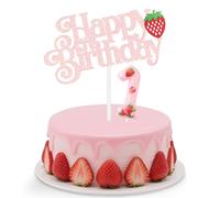 mciskin Set di candele per il 1° compleanno alla fragola, candela rosa numero 1 per torta, decorazioni per il primo compleanno per ragazze, candele rosa alla fragola, decorazioni per torte per ragazzi