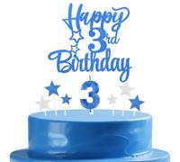 mciskin Set di decorazioni per torta per 3° compleanno, decorazioni per 3° compleanno per ragazzo, candela 3D numero 3 per torta, candele blu reale argento stella topper per cupcake per ragazze