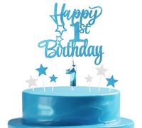 mciskin Set di decorazioni per torta per il 1° compleanno, candele 3D numero 1 per torta, candele azzurre argentate per ragazze e ragazzi, decorazioni per il primo compleanno, forniture per feste