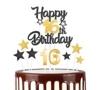 mciskin Set di toppers per torta con candeline in oro nero per il 16° compleanno, numero 16 candeline per torta, candeline dorate per donne e uomini, decorazioni di compleanno, toppers per torta a for