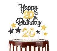 mciskin Set di toppers per torta con candeline in oro nero per il 20° compleanno, numero 20, candeline per torta, candeline dorate per decorazioni di compleanno per donne e uomini, toppers per torta a