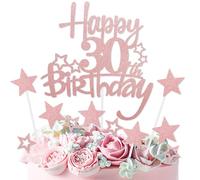 mciskin Topper per torta con scritta "Happy 30th Birthday", decorazioni per 30° compleanno da donna, decorazioni per torte personalizzate in oro rosa con glitter a forma di stella, per ragazze, donne